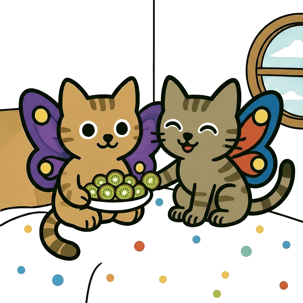 Two Kittenflies sharing kiwi