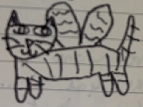 Kittenfly drawn in a lined notebook